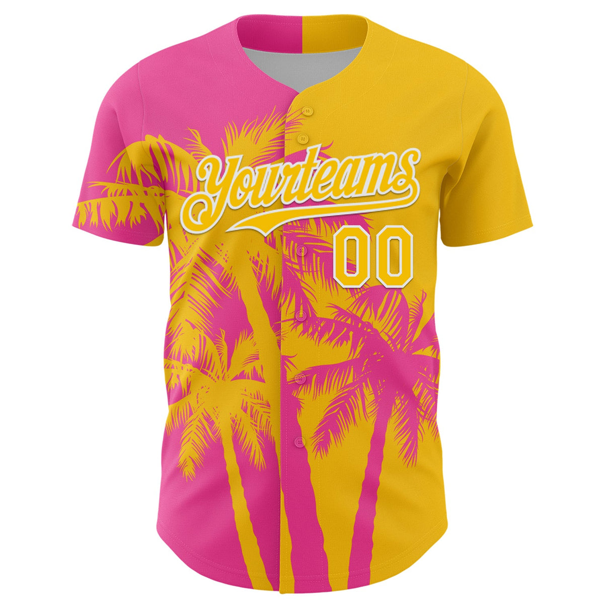 Custom Yellow Pink-White Hawaii Palm Trees Tropical Coconut Authentic Baseball Jersey