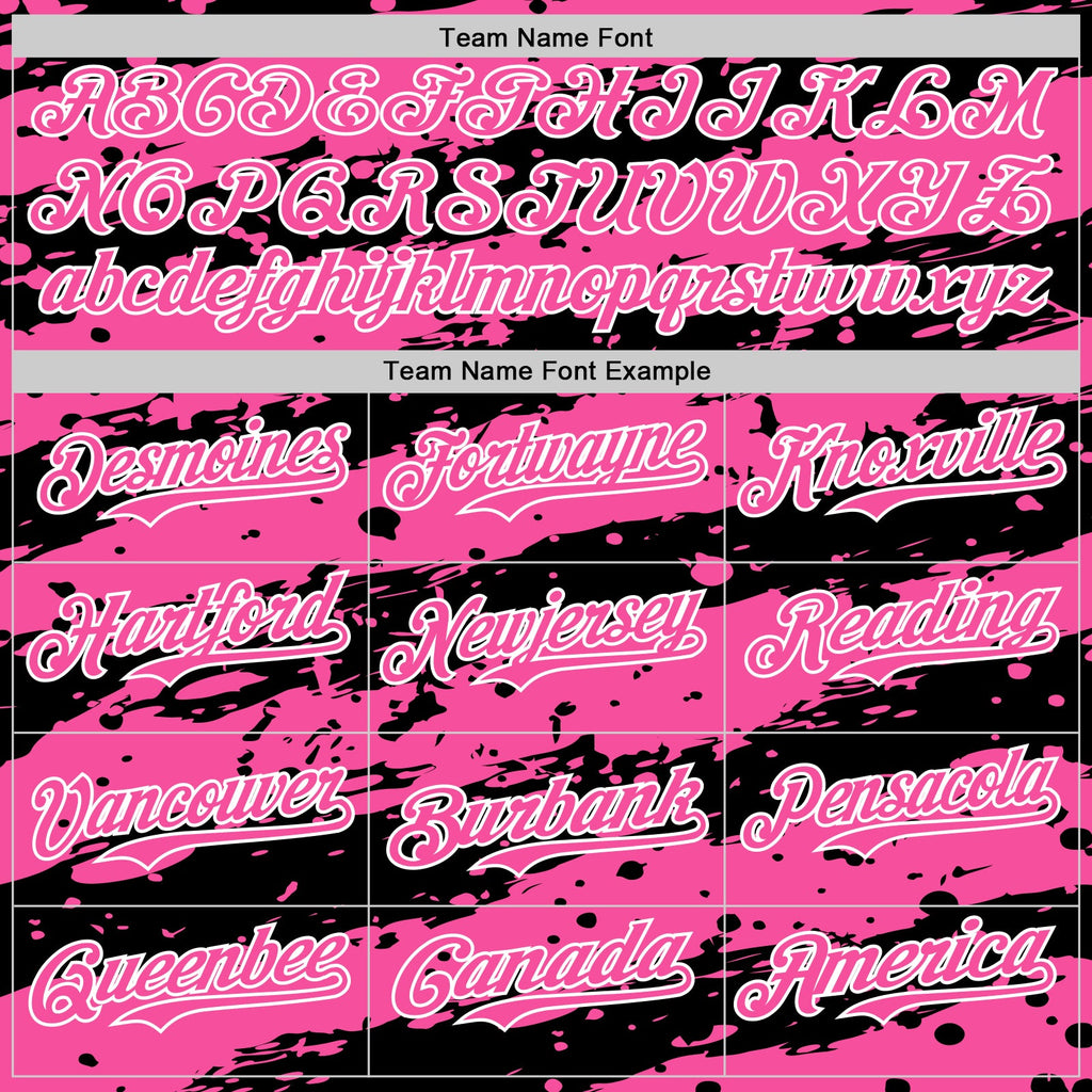 Custom Pink Black-White Paint Splash Stripe Authentic Baseball Jersey