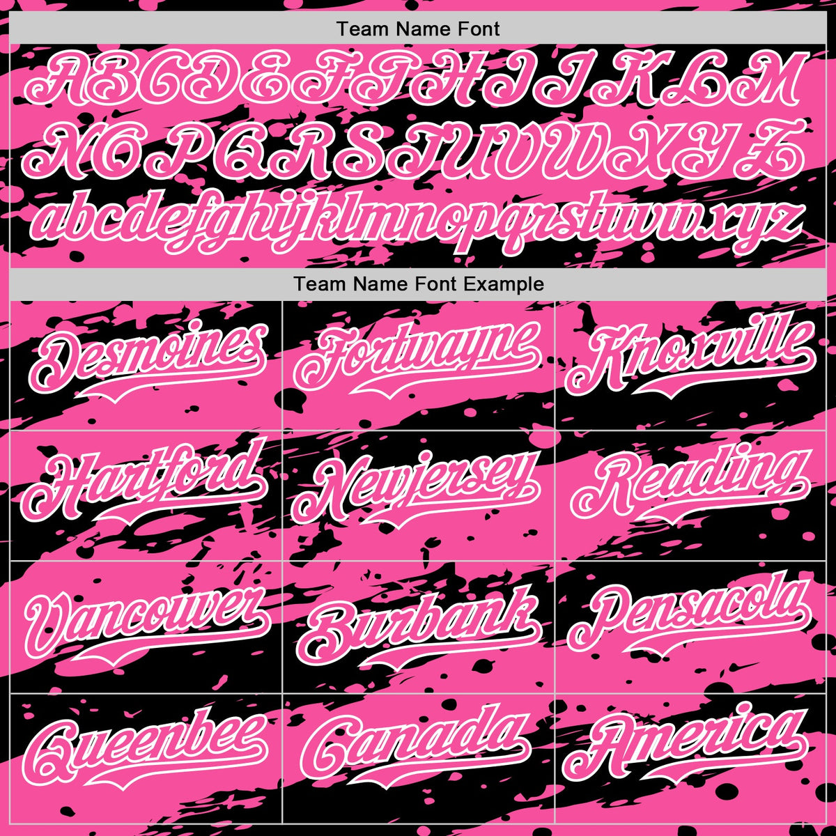 Custom Pink Black-White Paint Splash Stripe Authentic Baseball Jersey