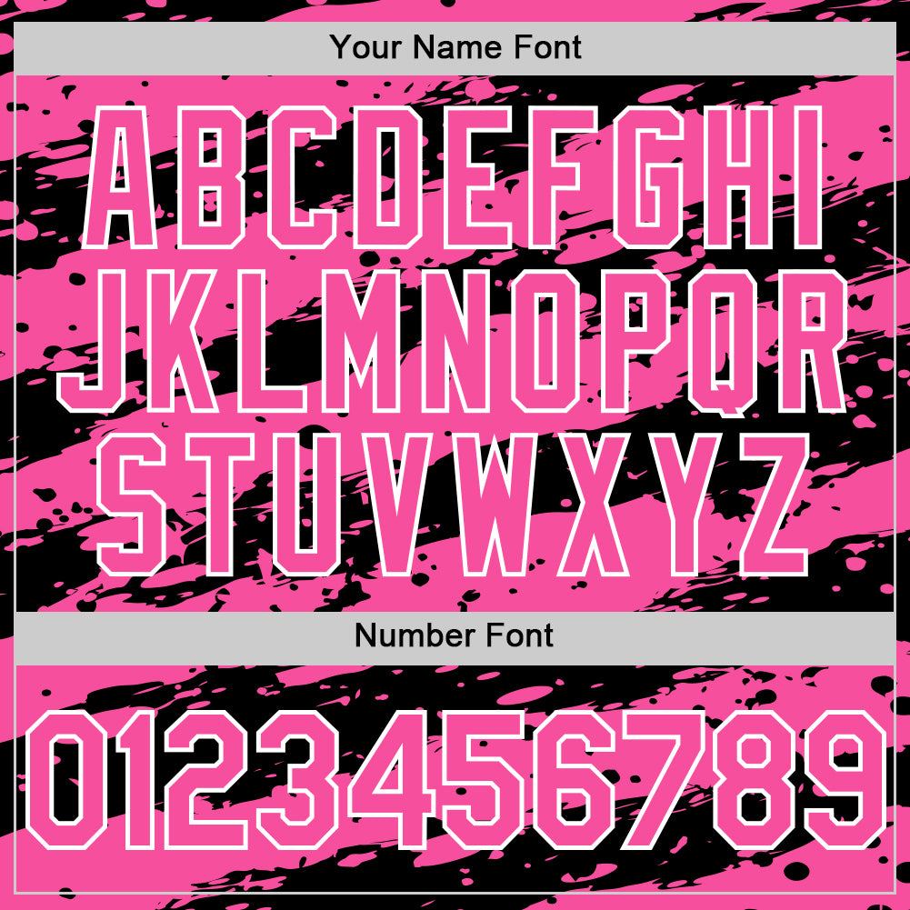 Custom Pink Black-White Paint Splash Stripe Authentic Baseball Jersey