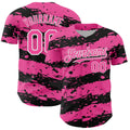Custom Pink Black-White Paint Splash Stripe Authentic Baseball Jersey