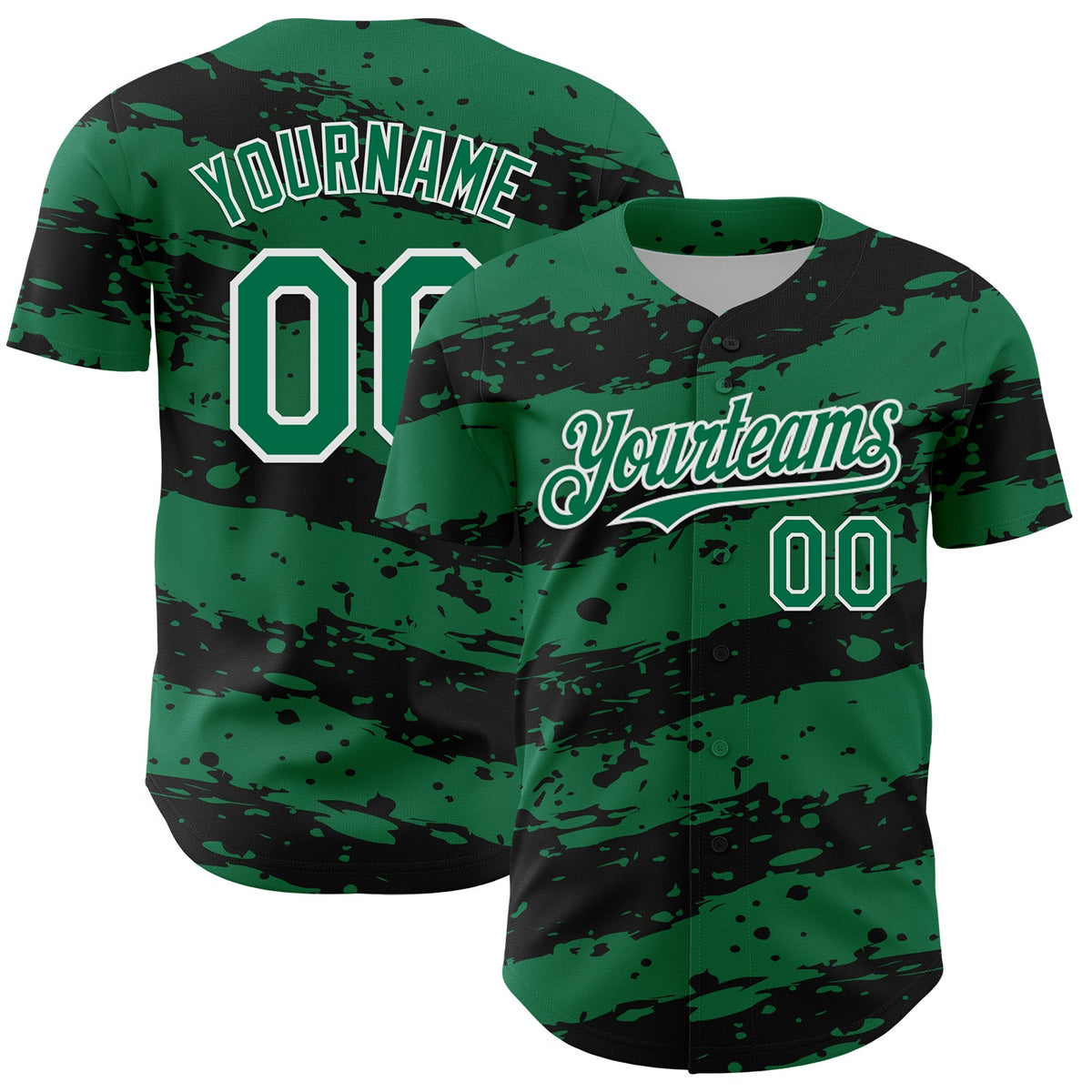 Custom Kelly Green Black-White Paint Splash Stripe Authentic Baseball Jersey