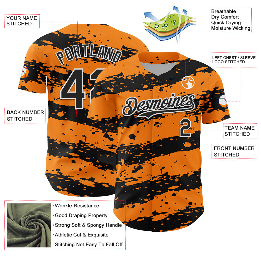 Custom Bay Orange Black-White Paint Splash Stripe Authentic Baseball Jersey