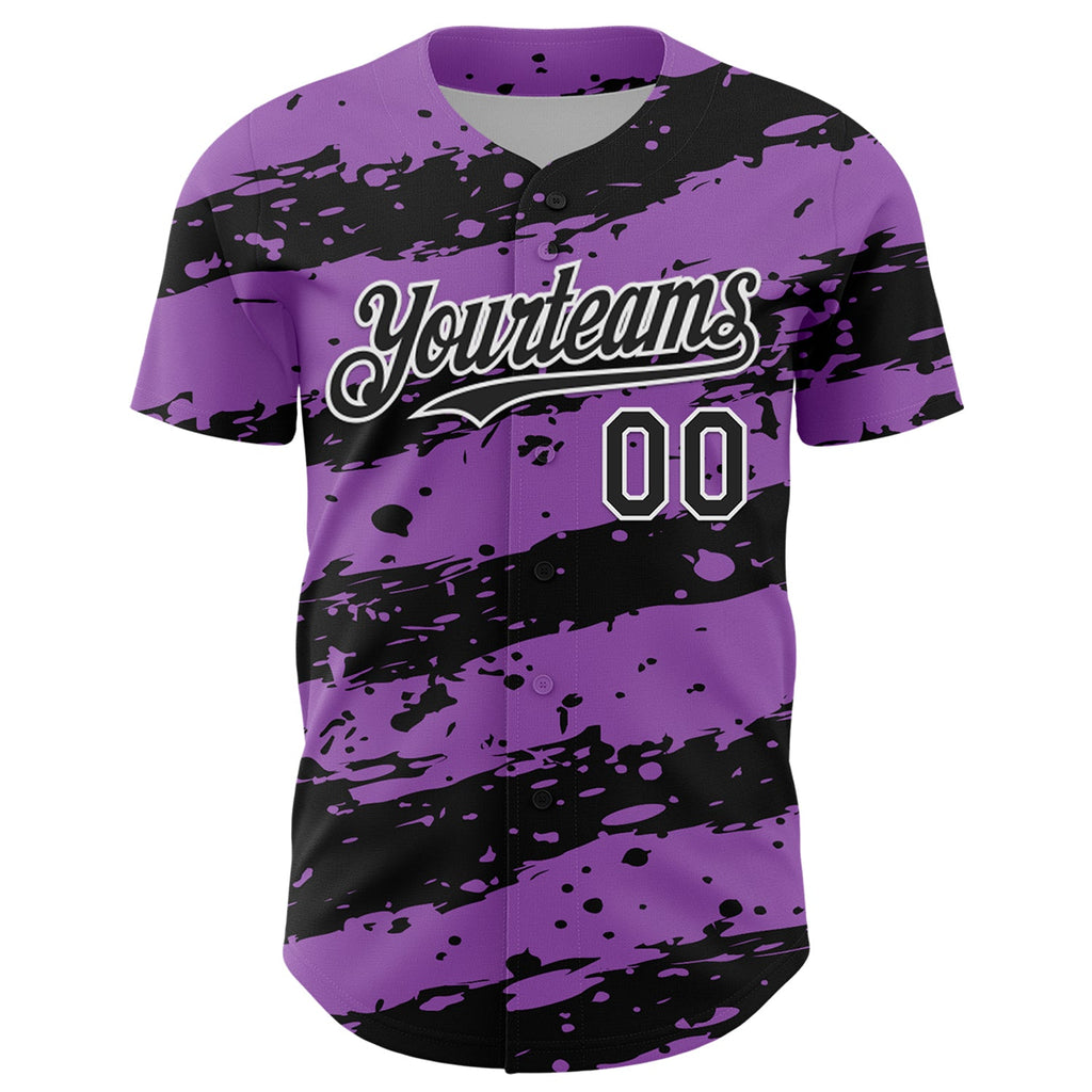 Custom Medium Purple Black-White Paint Splash Stripe Authentic Baseball Jersey