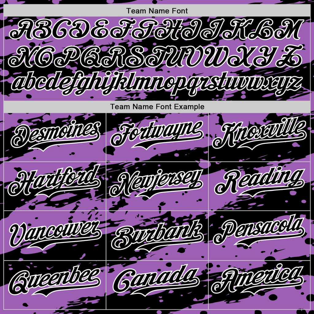 Custom Medium Purple Black-White Paint Splash Stripe Authentic Baseball Jersey