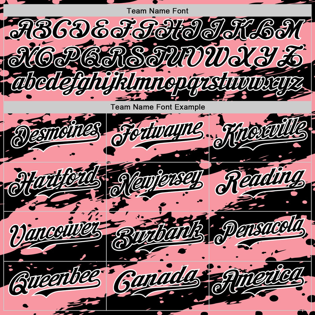 Custom Medium Pink Black-White Paint Splash Stripe Authentic Baseball Jersey