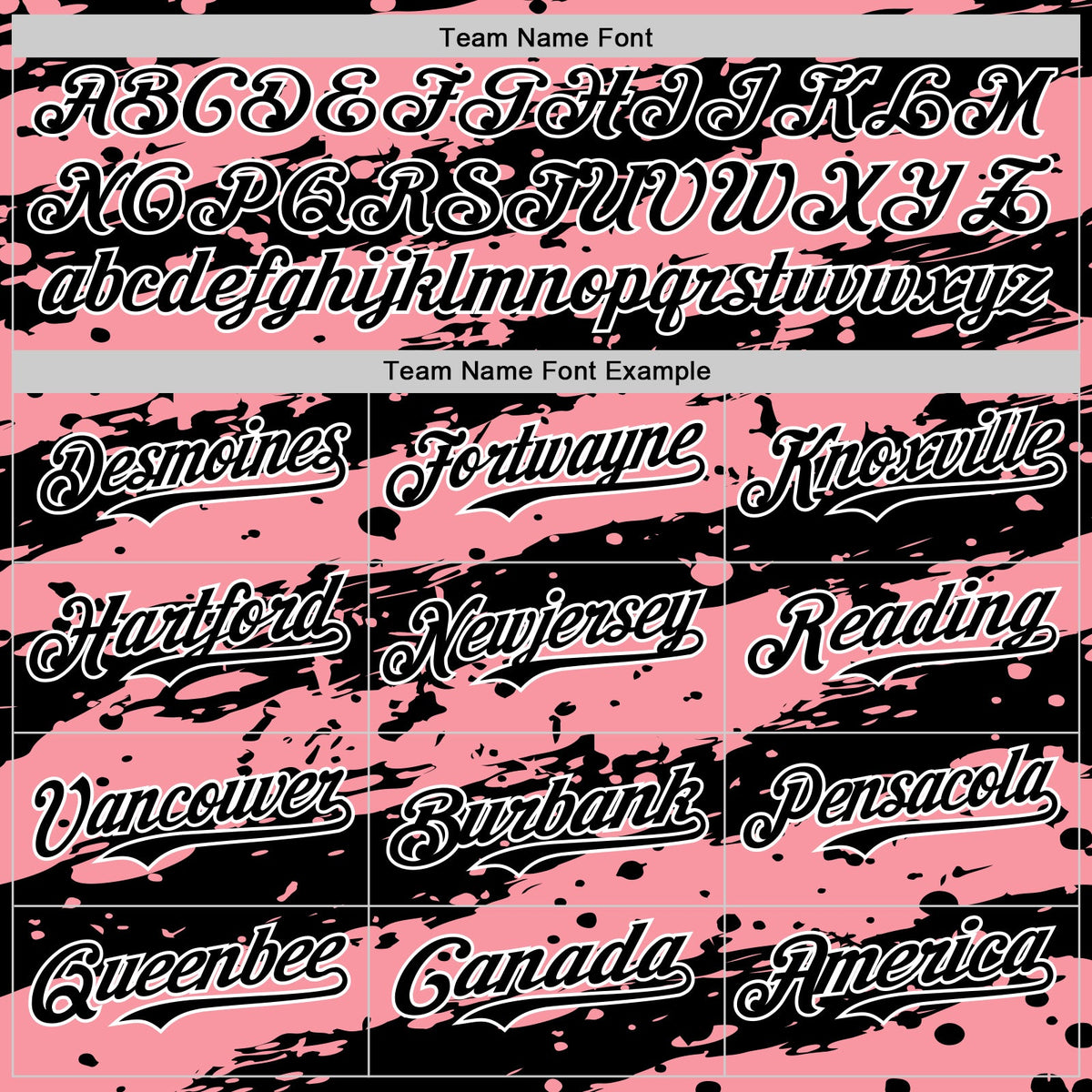Custom Medium Pink Black-White Paint Splash Stripe Authentic Baseball Jersey