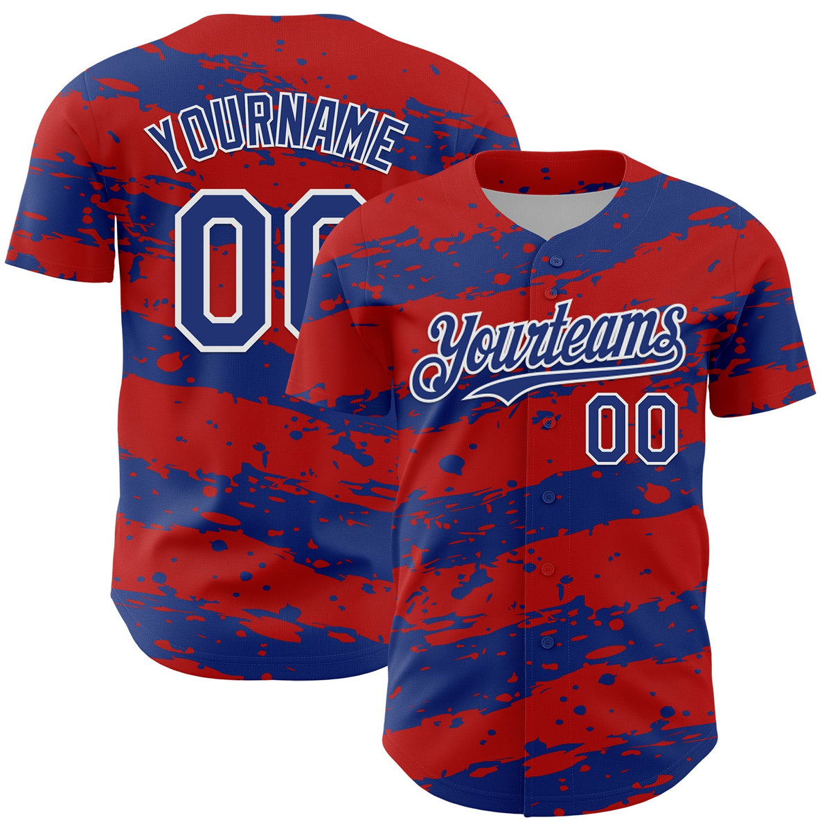 Custom Red Royal-White Paint Splash Stripe Authentic Baseball Jersey