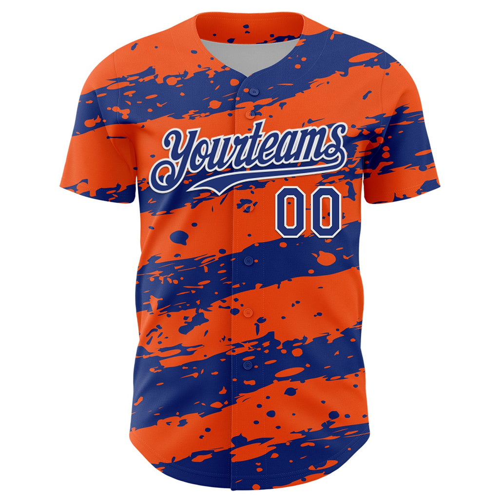 Custom Orange Royal-White Paint Splash Stripe Authentic Baseball Jersey