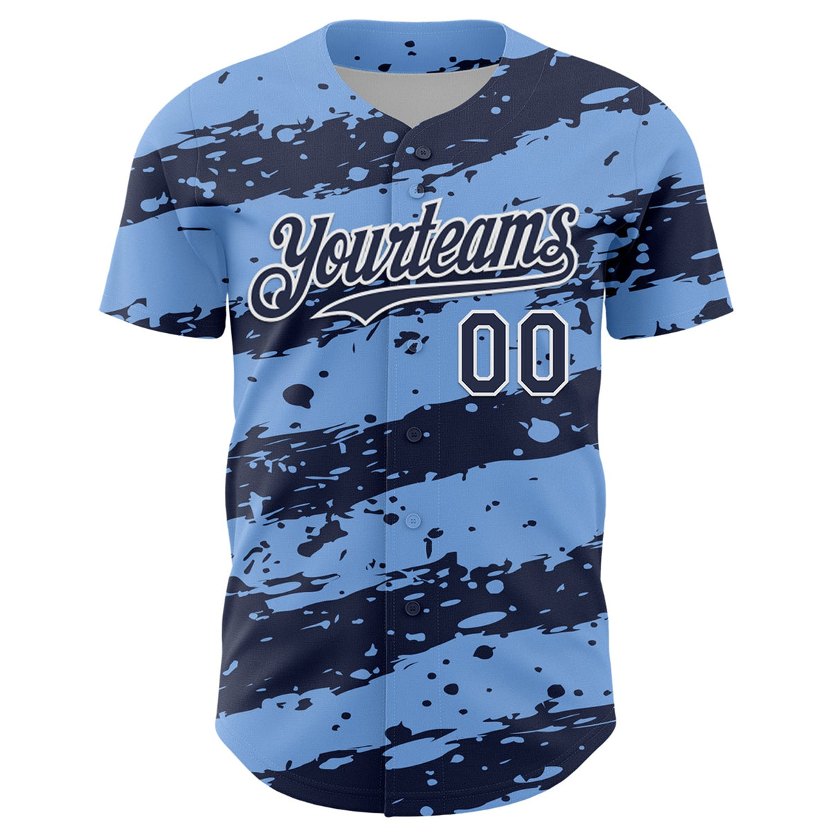 Custom Light Blue Navy-White Paint Splash Stripe Authentic Baseball Jersey