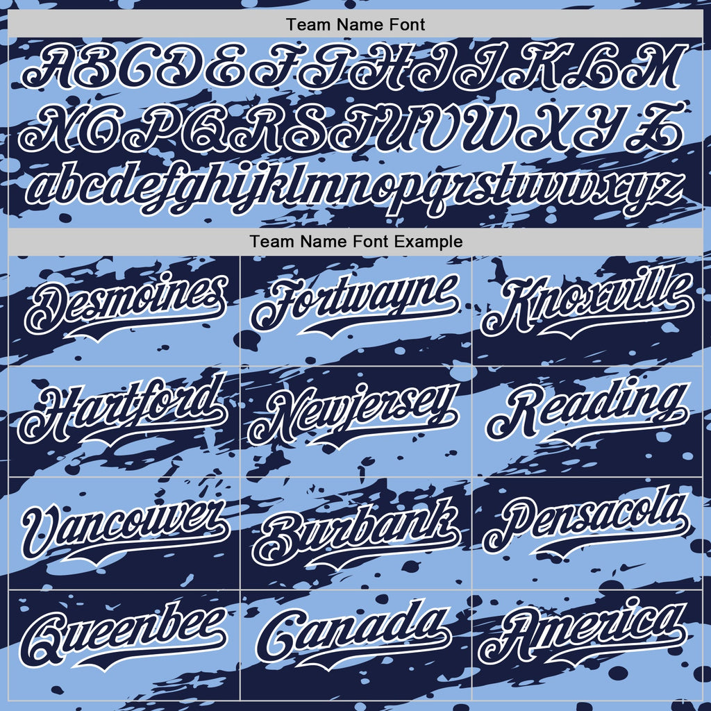 Custom Light Blue Navy-White Paint Splash Stripe Authentic Baseball Jersey