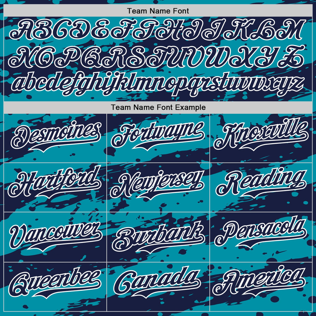 Custom Teal Navy-White Paint Splash Stripe Authentic Baseball Jersey