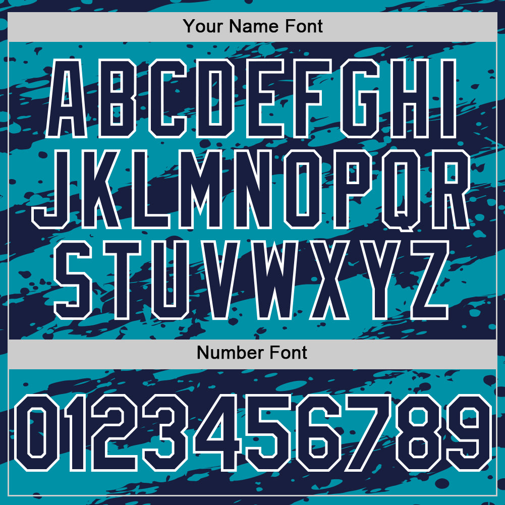Custom Teal Navy-White Paint Splash Stripe Authentic Baseball Jersey