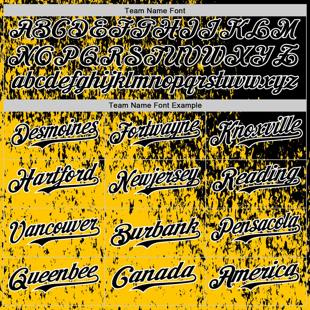 Custom Black Yellow-White Abstract Fragment Splatter Authentic Baseball Jersey