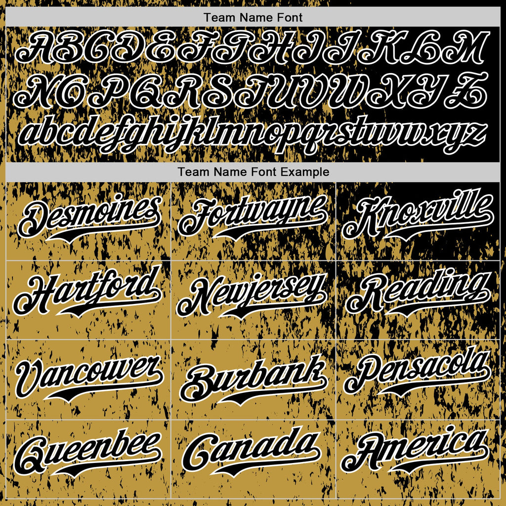 Custom Black Old Gold-White Abstract Fragment Splatter Authentic Baseball Jersey
