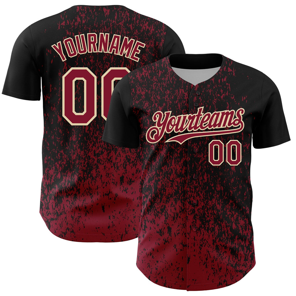 Custom Black Crimson-Cream Abstract Fragment Splatter Authentic Baseball Jersey