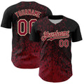 Custom Black Crimson-Cream Abstract Fragment Splatter Authentic Baseball Jersey
