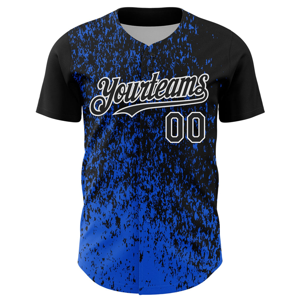 Custom Black Thunder Blue-White Abstract Fragment Splatter Authentic Baseball Jersey