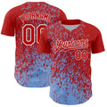 Custom Red Light Blue-White Abstract Fragment Splatter Authentic Baseball Jersey