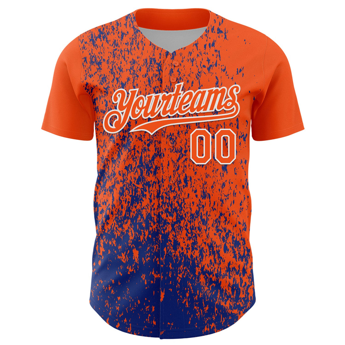 Custom Orange Royal-White Abstract Fragment Splatter Authentic Baseball Jersey