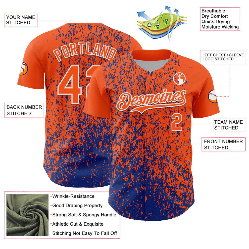 Custom Orange Royal-White Abstract Fragment Splatter Authentic Baseball Jersey