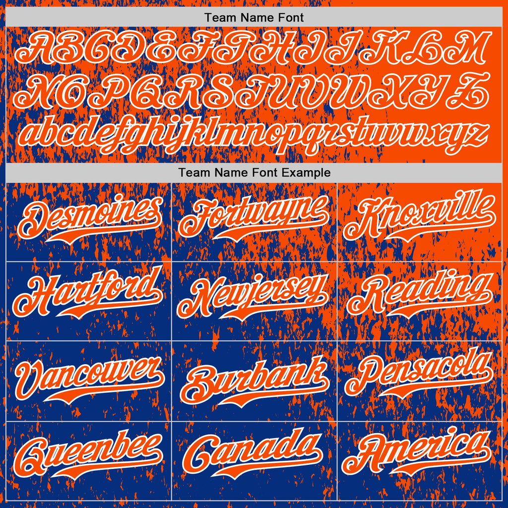 Custom Orange Royal-White Abstract Fragment Splatter Authentic Baseball Jersey