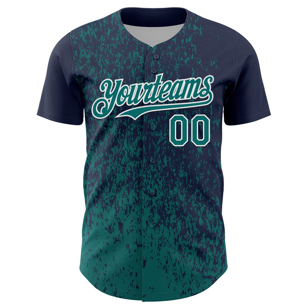 Custom Navy Teal-White Abstract Fragment Splatter Authentic Baseball Jersey