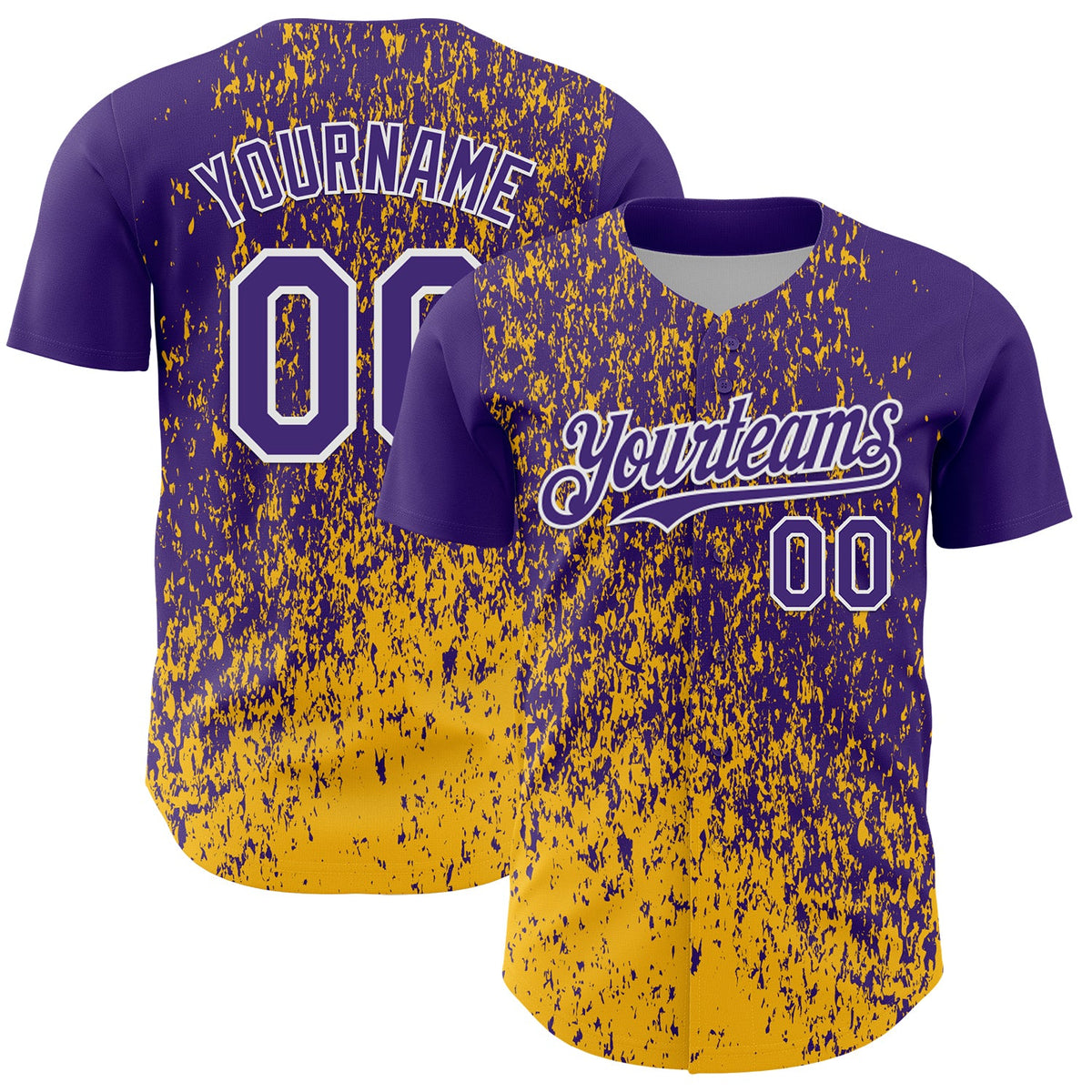 Custom Purple Gold-White Abstract Fragment Splatter Authentic Baseball Jersey