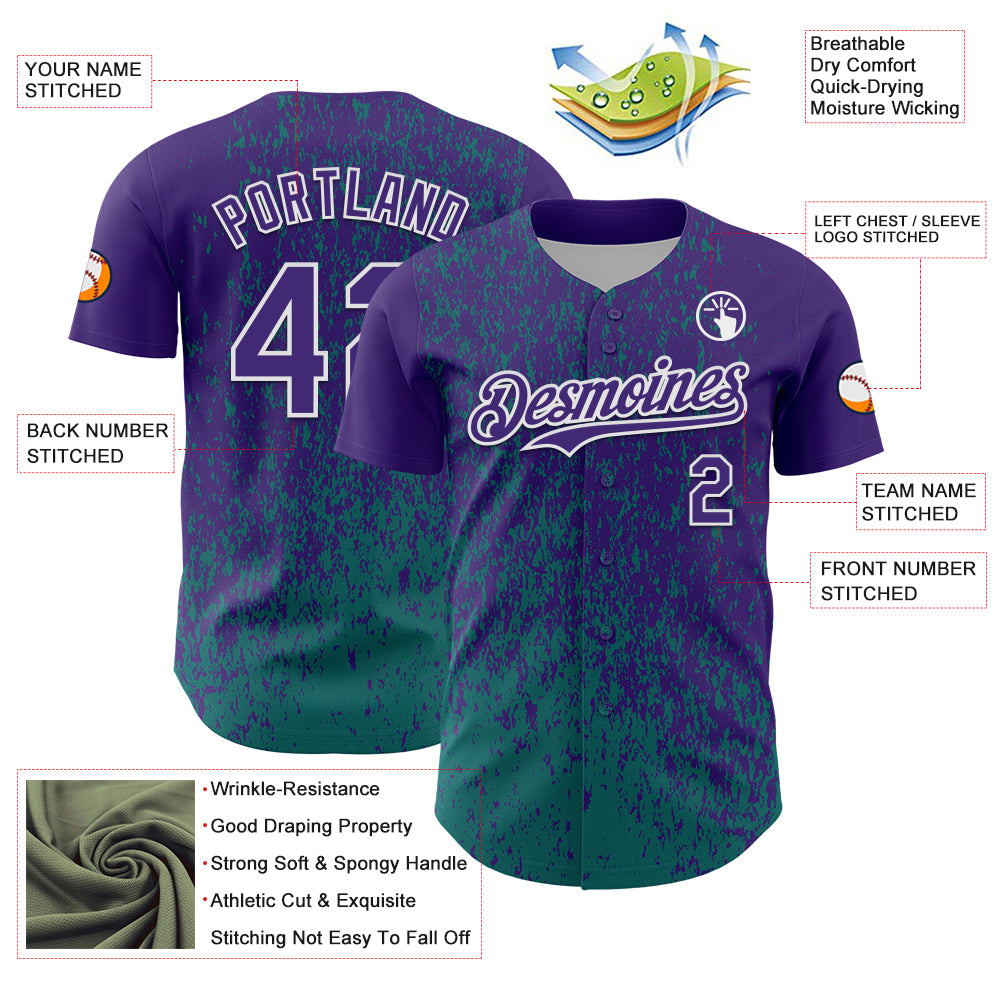 Custom Purple Teal-White Abstract Fragment Splatter Authentic Baseball Jersey