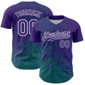 Custom Purple Teal-White Abstract Fragment Splatter Authentic Baseball Jersey