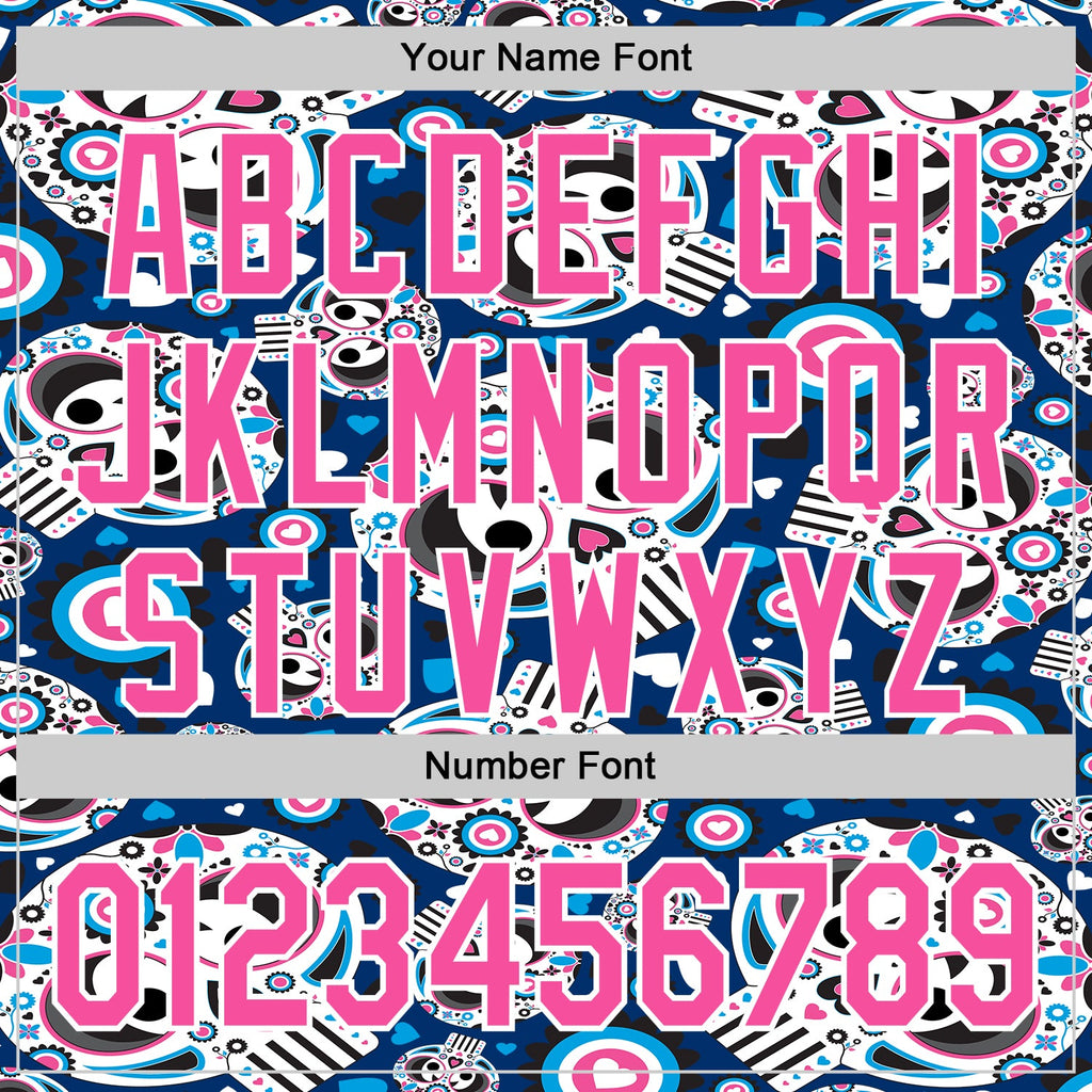 Custom Royal Pink-White Sugar Skull Day of the Dead Mexican Folk Art Authentic Baseball Jersey