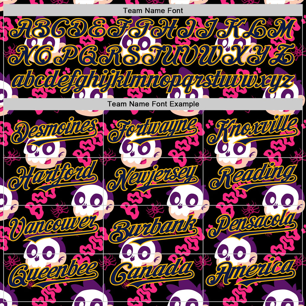 Custom Black Navy Hot Pink-Gold Sugar Skull Day of the Dead Mexican Folk Art Authentic Baseball Jersey