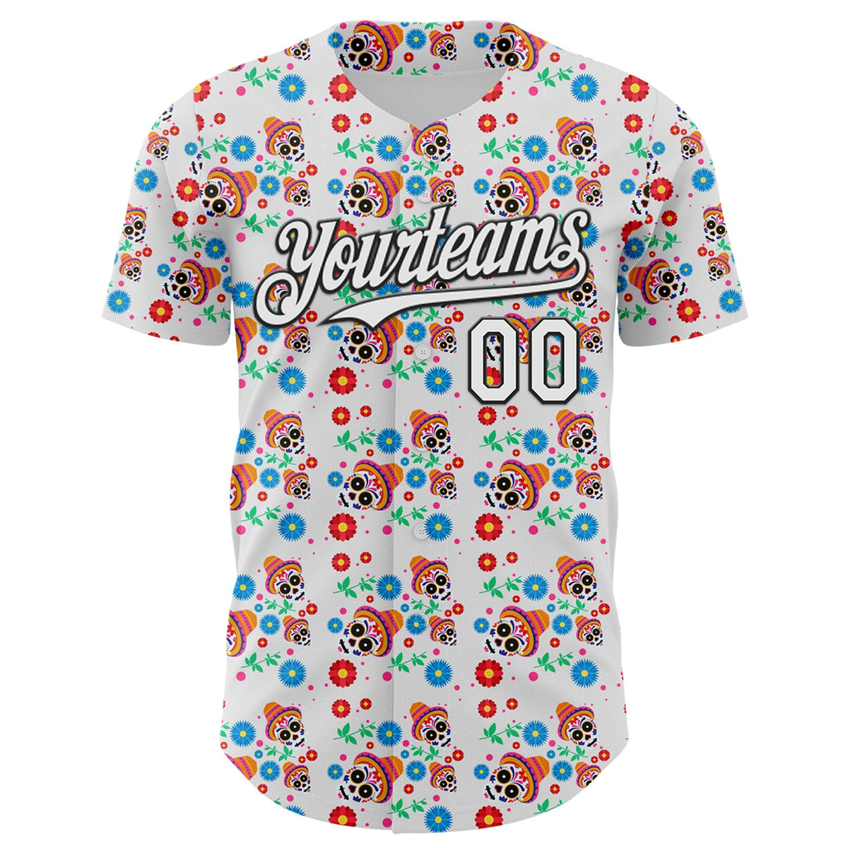 Custom White Black Sugar Skull Day of the Dead Mexican Folk Art Authentic Baseball Jersey