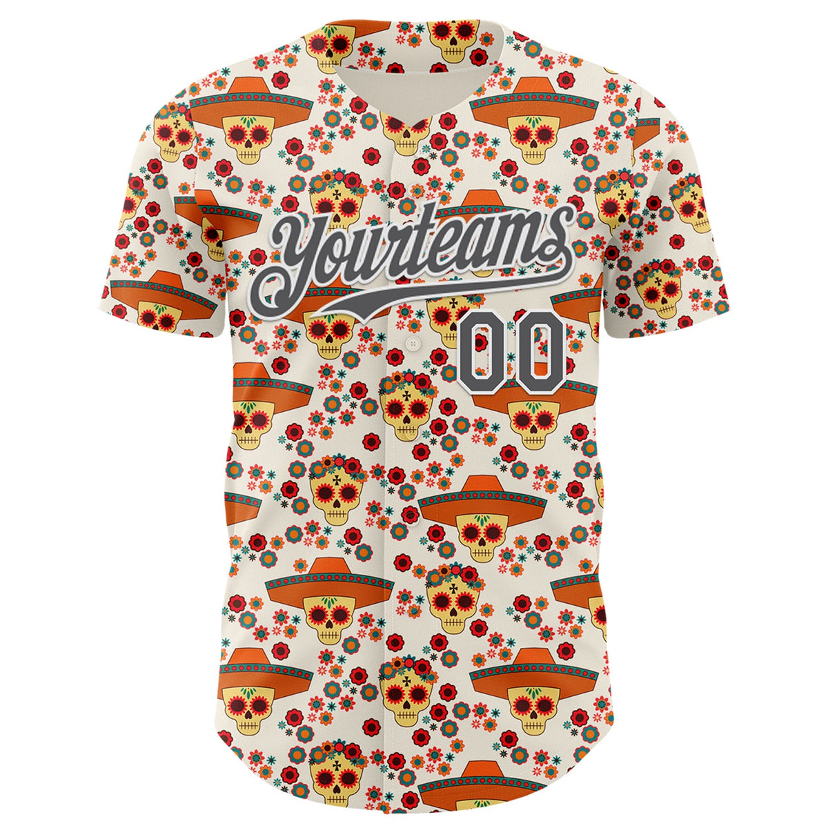 Custom Cream Steel Gray-White Sugar Skull Day of the Dead Mexican Folk Art Authentic Baseball Jersey