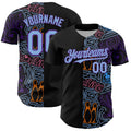 Custom Black Light Blue-Purple Bowling Doodle Split Authentic Baseball Jersey