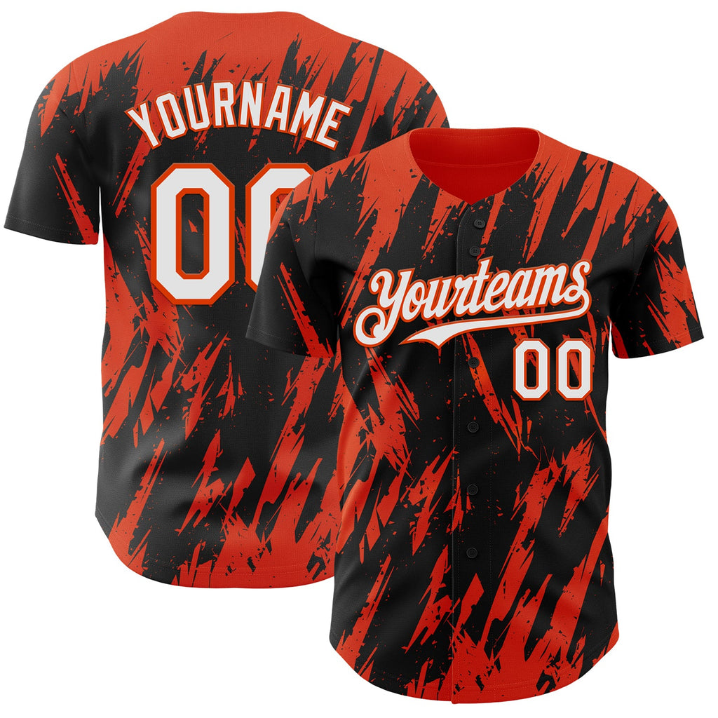 Custom Black White-Orange Splatter Torn Sharp Brush Stroke Authentic Baseball Jersey