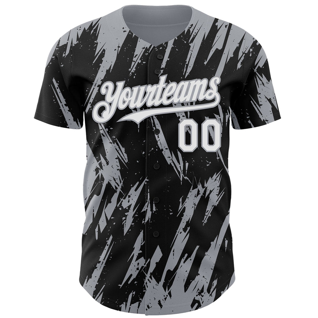Custom Black White-Gray Splatter Torn Sharp Brush Stroke Authentic Baseball Jersey