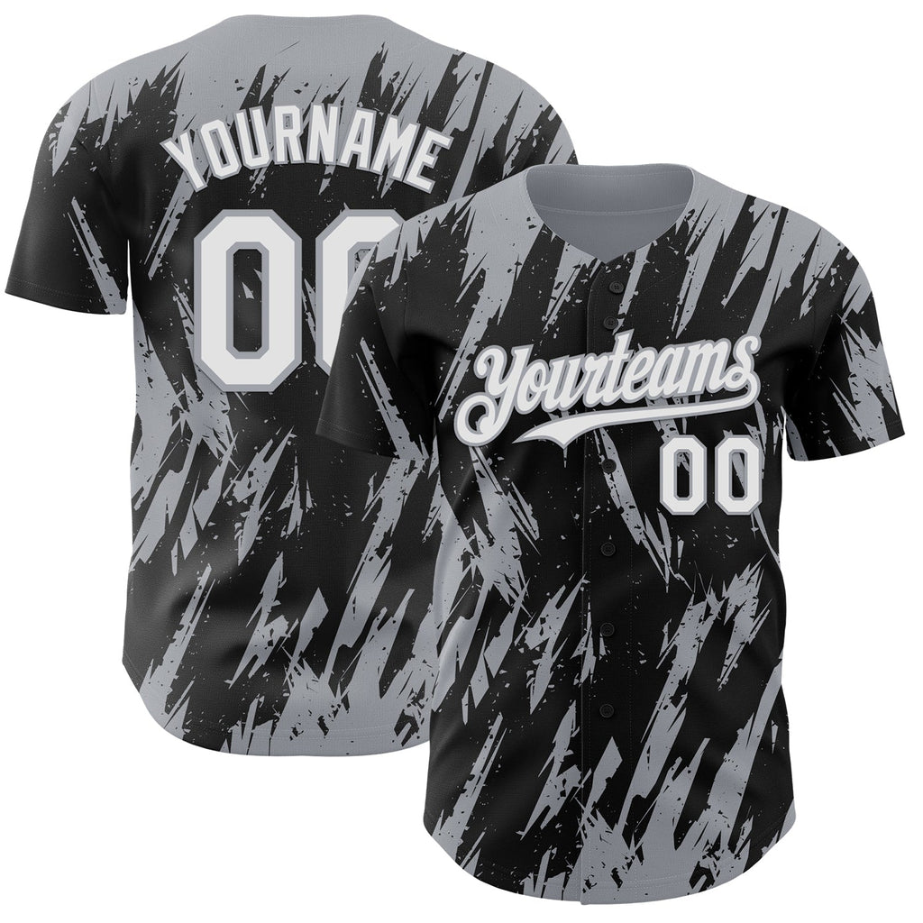 Custom Black White-Gray Splatter Torn Sharp Brush Stroke Authentic Baseball Jersey
