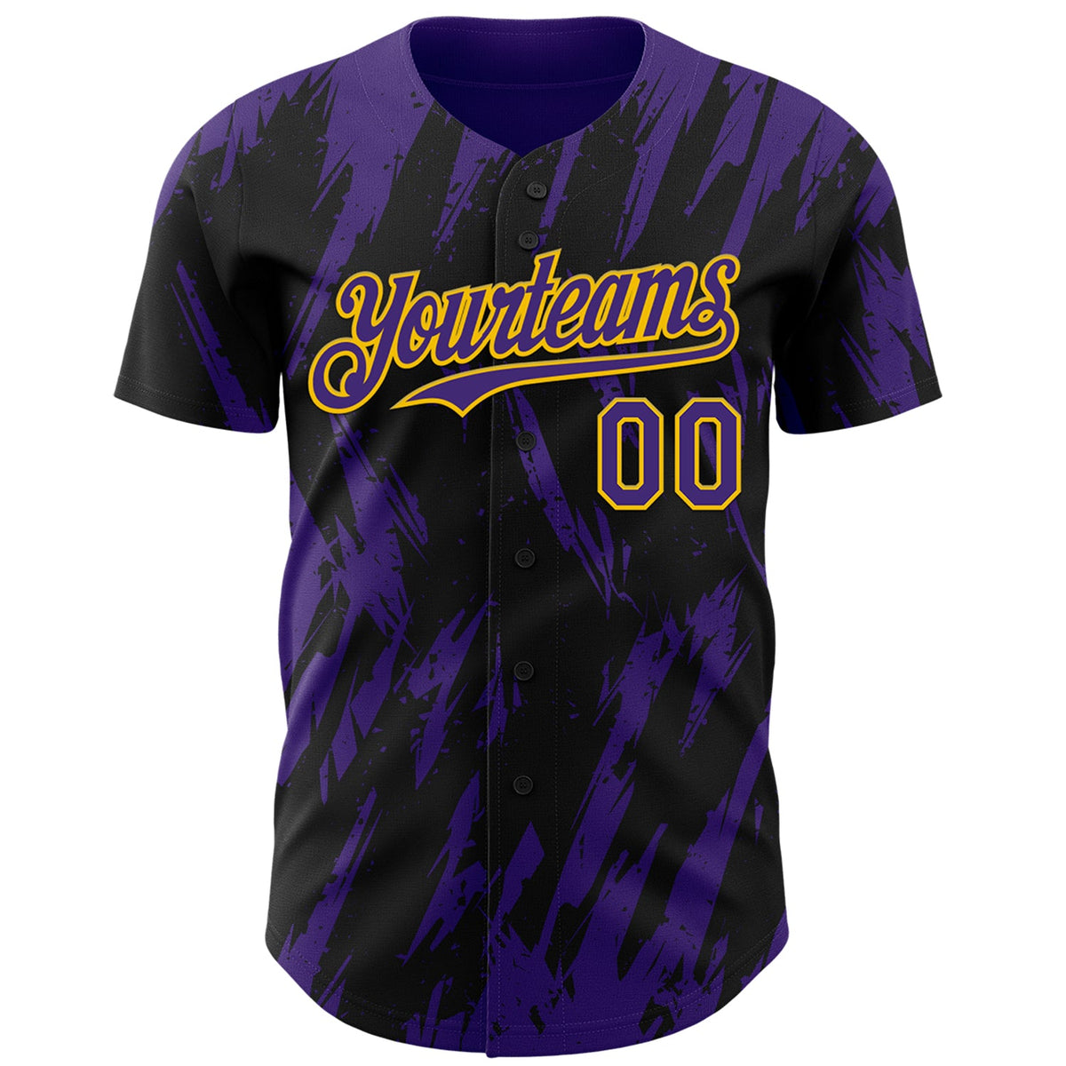 Custom Black Purple-Yellow Splatter Torn Sharp Brush Stroke Authentic Baseball Jersey
