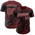 Custom Black Crimson-Cream Splatter Torn Sharp Brush Stroke Authentic Baseball Jersey