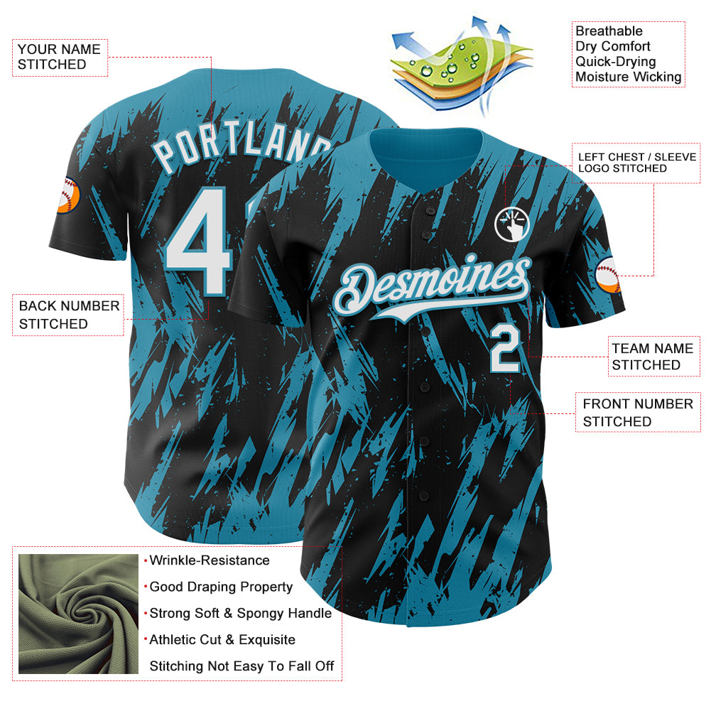 Custom Black White-Panther Blue Splatter Torn Sharp Brush Stroke Authentic Baseball Jersey