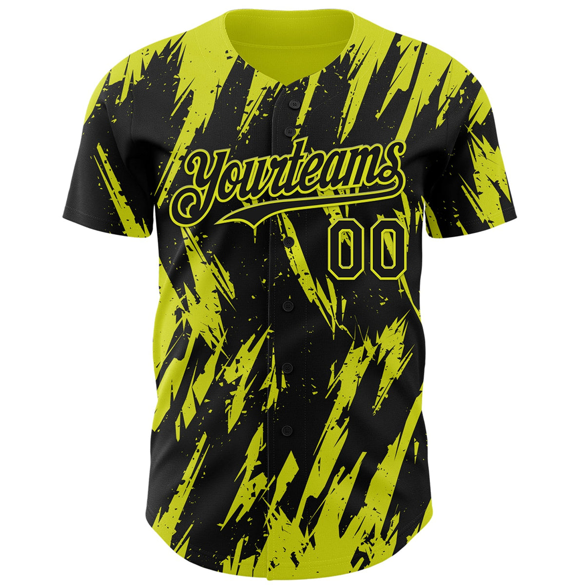 Custom Black Neon Yellow Splatter Torn Sharp Brush Stroke Authentic Baseball Jersey