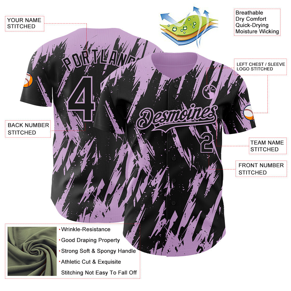 Custom Black Light Purple Splatter Torn Sharp Brush Stroke Authentic Baseball Jersey