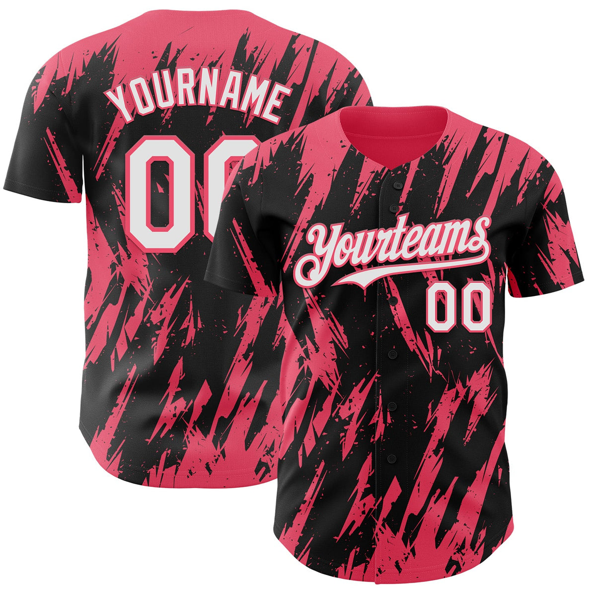 Custom Black White-Neon Pink Splatter Torn Sharp Brush Stroke Authentic Baseball Jersey