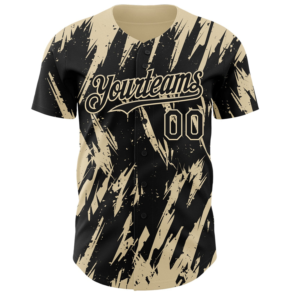 Custom Black Cream Splatter Torn Sharp Brush Stroke Authentic Baseball Jersey