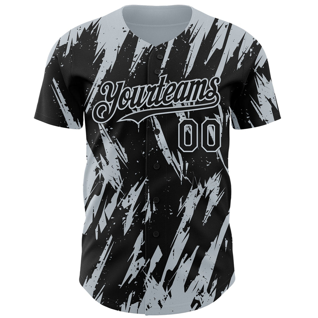 Custom Black Silver Splatter Torn Sharp Brush Stroke Authentic Baseball Jersey