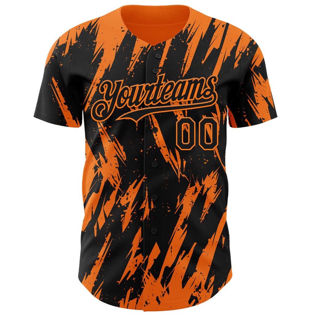 Custom Black Bay Orange Splatter Torn Sharp Brush Stroke Authentic Baseball Jersey