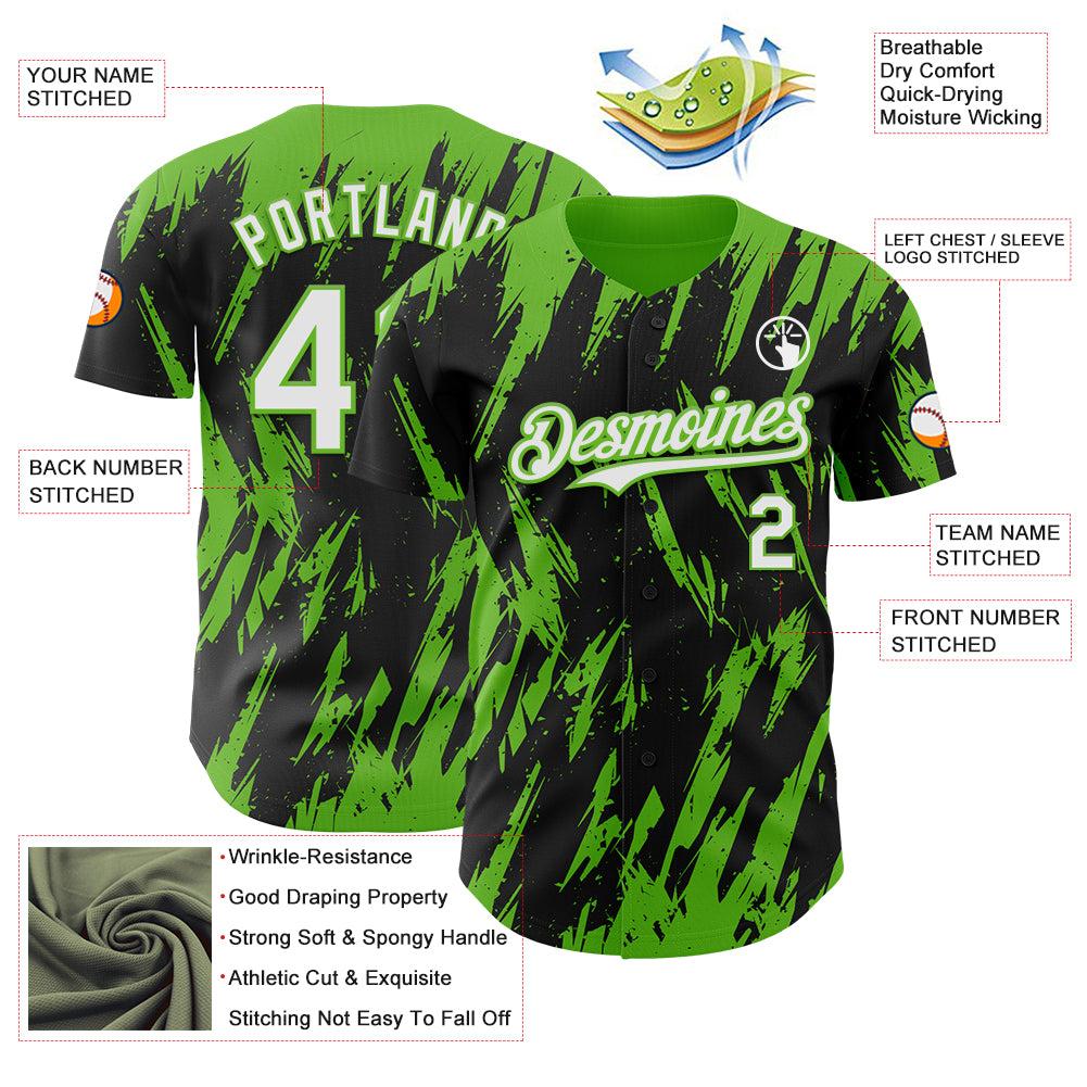 Custom Black White-Aurora Green Splatter Torn Sharp Brush Stroke Authentic Baseball Jersey