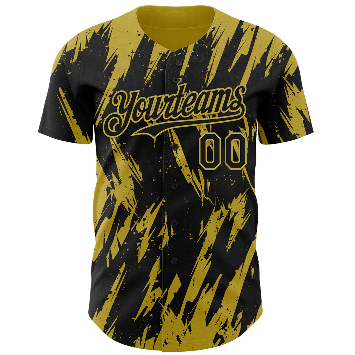 Custom Black Old Gold Splatter Torn Sharp Brush Stroke Authentic Baseball Jersey