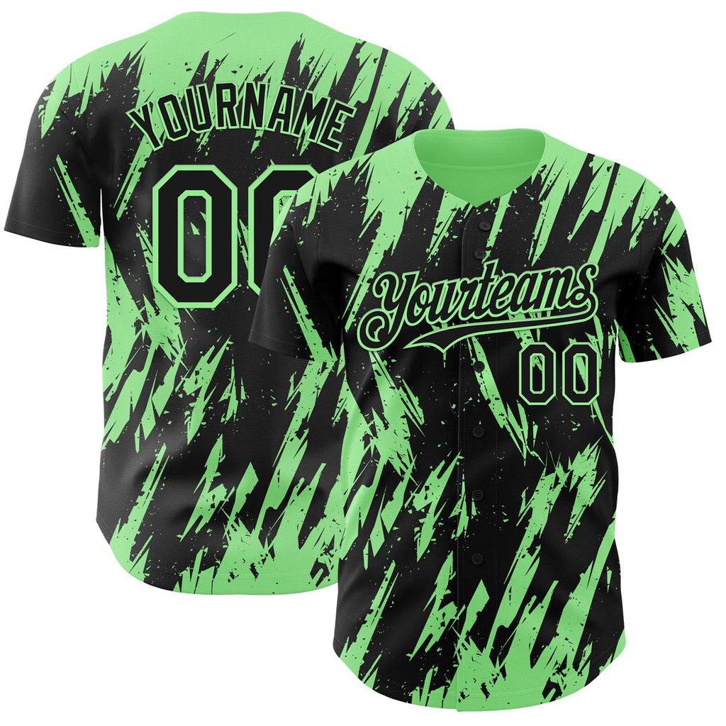 Custom Black Pea Green Splatter Torn Sharp Brush Stroke Authentic Baseball Jersey